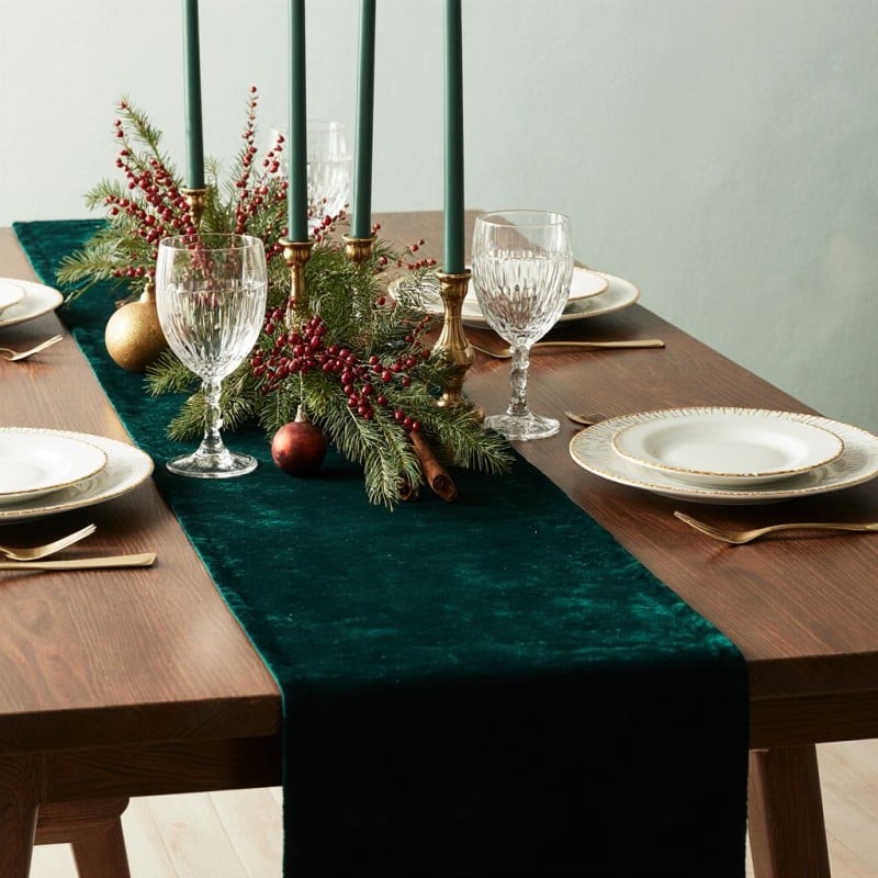 Runner Tavola Velluto Verde Smeraldo | Artigianale Italia | Su Misura Lusso lemoirehome