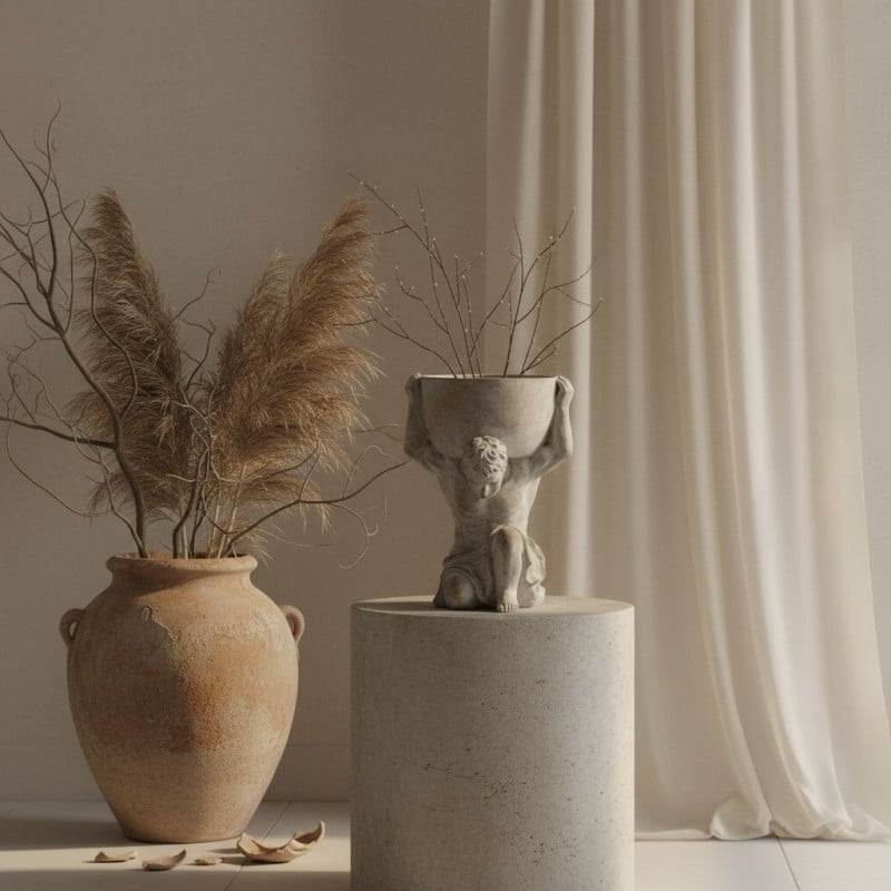 Vaso Scultura Atlante EDG in Cemento | Forza Mitologica e Design Materico (H 32 cm)