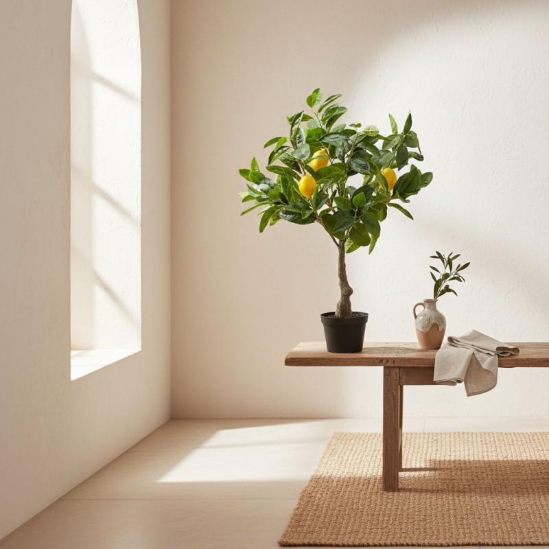 pianta di limone finta h70 vaso nero