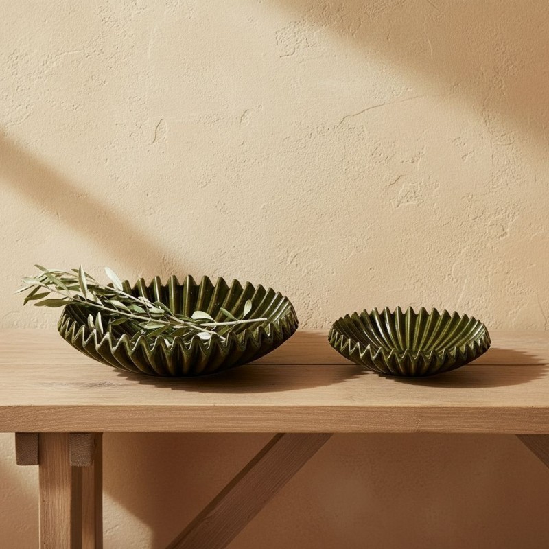 Piatto Decorativo Raggiera Verde Scuro| Vassoio Ceramica EDG
