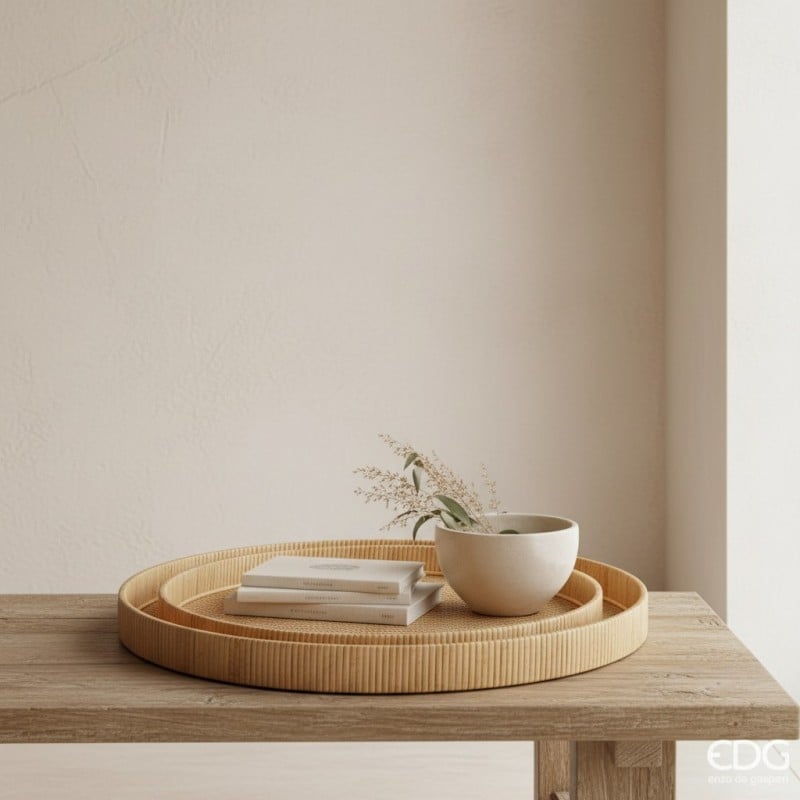 Set 2 Vassoi Rattan Naturali (D51+D40) | Vassoio Rotondo Intrecciato