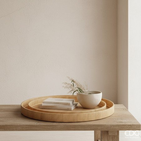 Set 2 Vassoi Rattan Naturali (D51+D40) | Vassoio Rotondo Intrecciato