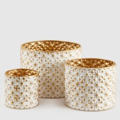 Set 3 Vasi Rotondi Stelle Metal Decorativi in Metallo Scintillante EDG