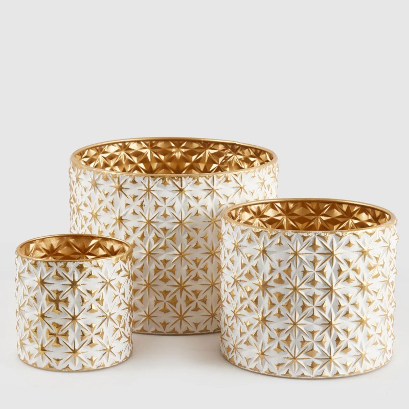 Set 3 Vasi Rotondi Stelle Metal Decorativi in Metallo Scintillante EDG LMH