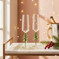 Set 2 Calici Albero di Natale in Vetro Festivi | Coppia Brindisi