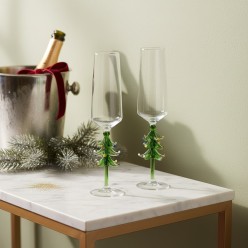Set 2 Calici Albero di Natale in Vetro Festivi | Coppia Brindisi