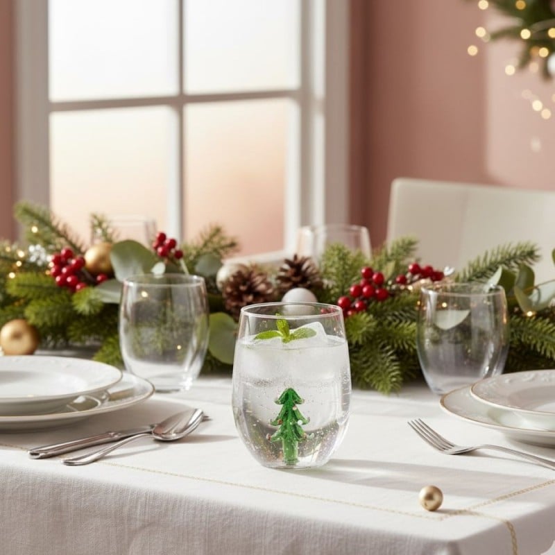 Set 2 Bicchieri Albero di Natale in Vetro | Bicchieri Natalizi Acqua/Whisky lmh