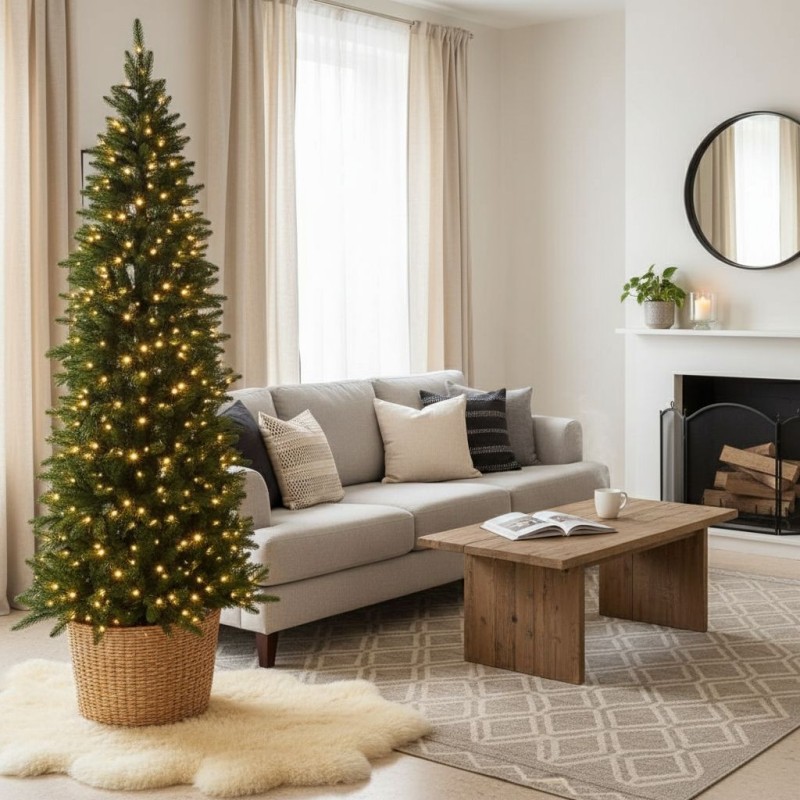 Albero di Natale Pino Slim EDG 210 cm | Modello Salvaspazio con LED Albero di Natale Pino Slim EDG 210 cm | Modello Salvaspazio con LED