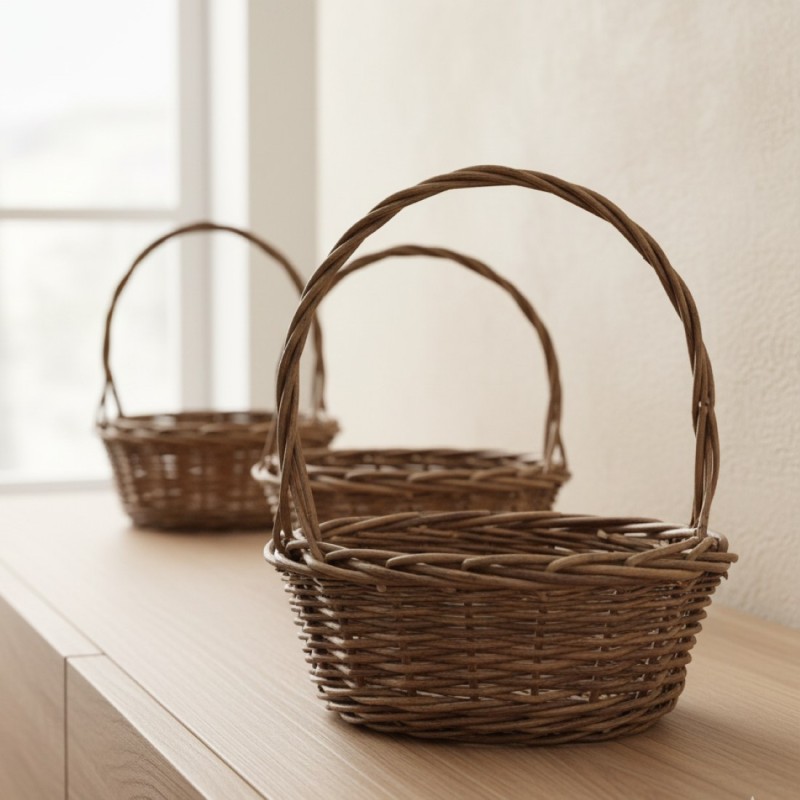Set 3 Ceste Willow Rotonde con Manico Porta Regali o Copri Vaso EDG