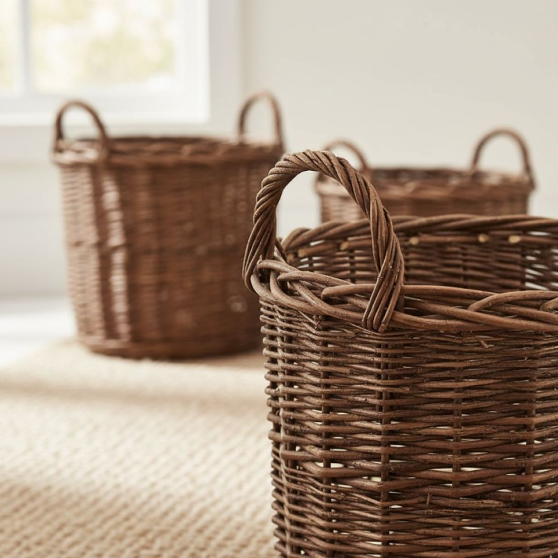 Tre Ceste Willow Rotonde con Manico H41 D48 cm Porta Legna o Copri Vaso EDG