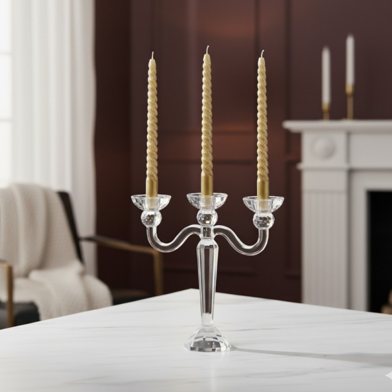 Set 4 Candele dorate a Stelo Twist a Spirale edg con candelabro