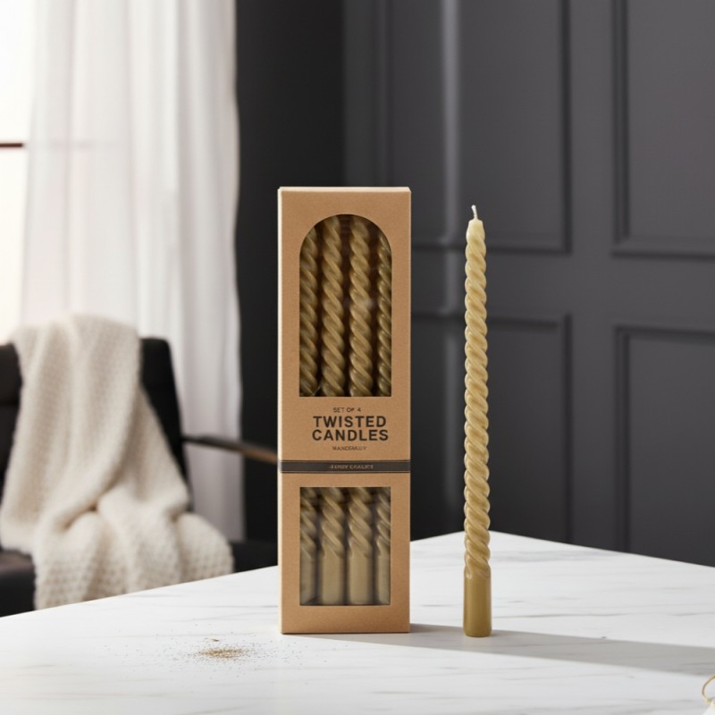Set 4 Candele dorate a Stelo Twist a Spirale confezione