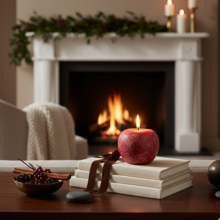 Candela Decorativa a Forma di Mela H7 D9 cm in Rosso e Verde EDG