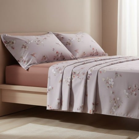 Completo Lenzuola Raso 300 TC | Set Letto matrimoniale Made in Italy lilla allestito