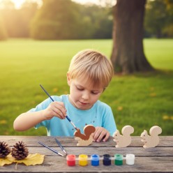 Kit Decorazione 3 Scoiattoli in Legno | Gioco per dipingere| Regalo Creativo