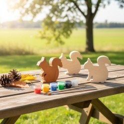 Kit Decorazione 3 Scoiattoli in Legno | Gioco per dipingere| Regalo Creativo