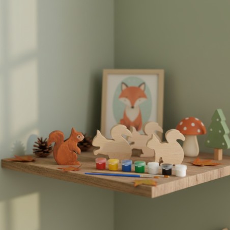 Kit Decorazione 3 Scoiattoli in Legno | Gioco per dipingere| Regalo Creativo