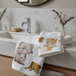 Asciugamani Viso/Ospite Animali del bosco per Bambino Made in Italy