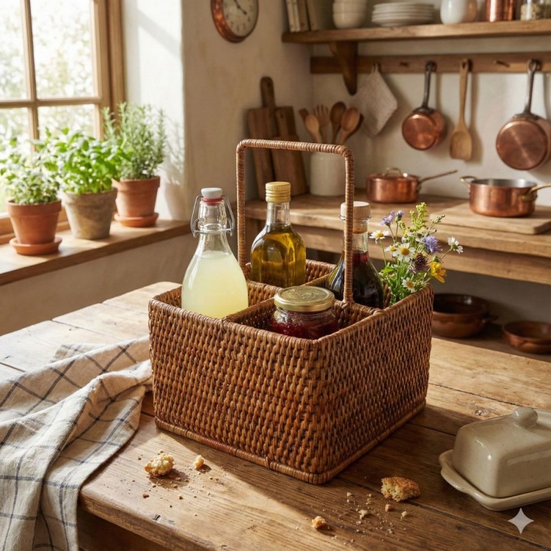 Portabicchieri in Rattan con Manico L'Oca Nera: Stile Country Chic in Tavola