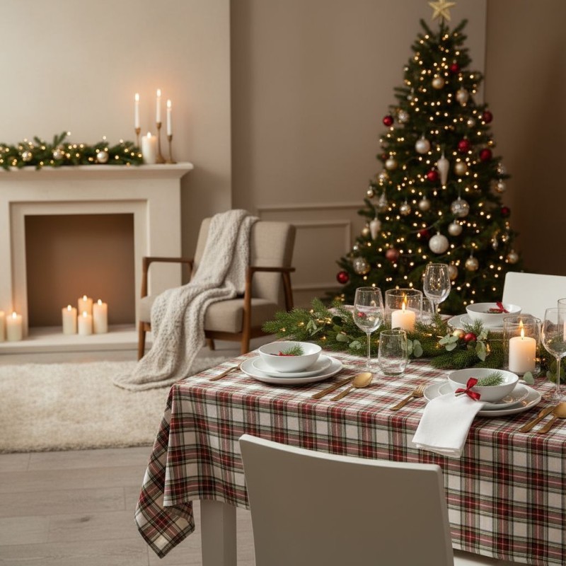 Tovagliato Tartan Bianco - Completo tavola collezione Crono allestimento Tovagliato Tartan Bianco - Completo tavola collezione Crono allestimento