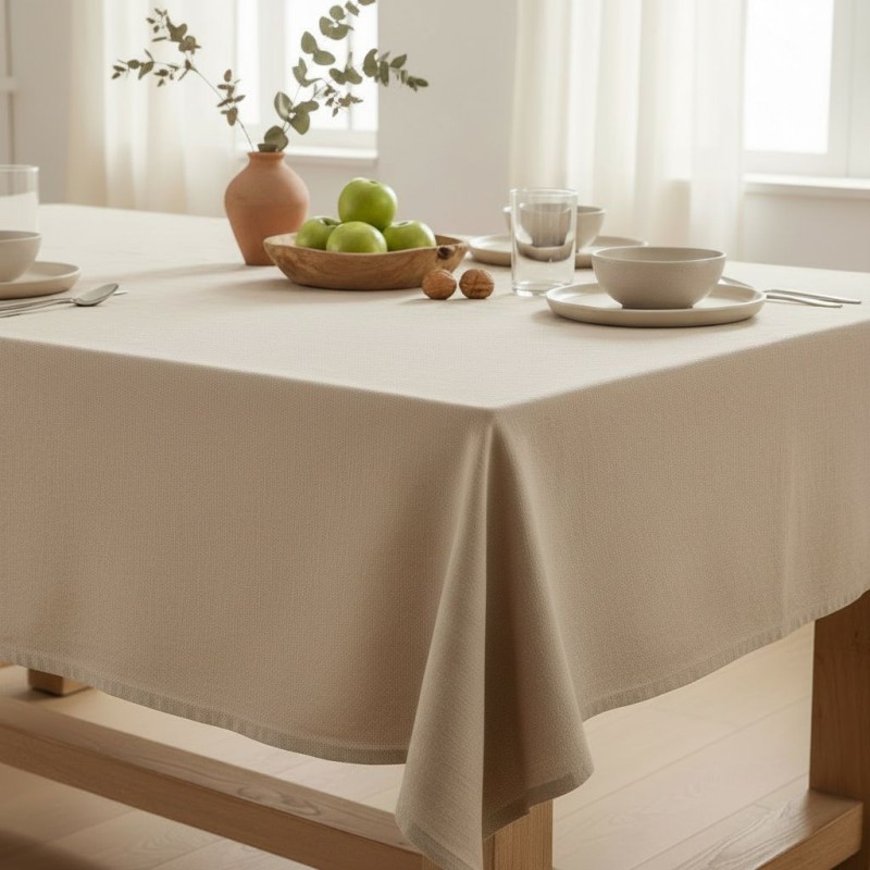 Tovaglia Antimacchia Color Lino Naturale in Canvas Made in Italy no stiro