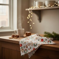 Canovaccio Cotone 50x70 cm Fantasia Palline Albero Oro Rosso Natale