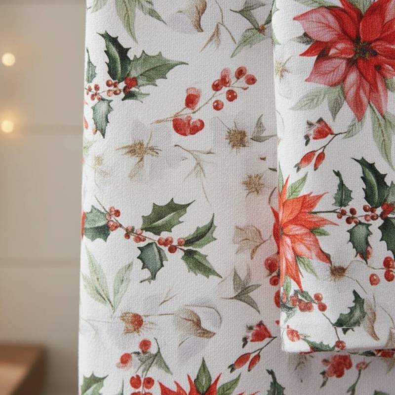 Canovaccio Cotone 50x70 cm Poinsettia Stella Natale Agrifoglio Eleganza dettaglio