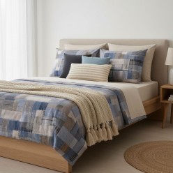 Completo Letto Cotone 100% Fantasia Geometrica Astratta Blu Lemoire