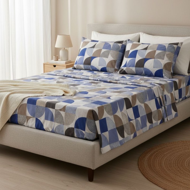 Set lenzuola Pitagora in 100% Cotone Fantasia con Cerchi Geometrici allestimento