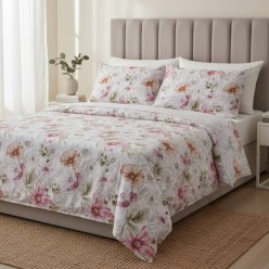 Lenzuola in cotone Fantasia Floreale Acquerello Rosa Ebe Completo Letto