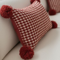 Cuscino Natalizio EDG Tricot Pied-de-Poule Rosso Pon Pon 50x30 cm
