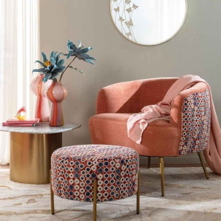 Poltrona Design Glamour Rosé con Schienale Fantasia Geometrica Blu