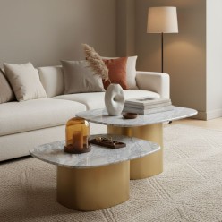 Set Tavolini L'Oca Nera in Marmo Ottone Design Moderno Lemoire Home