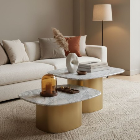 Set Tavolini L'Oca Nera in Marmo Ottone Design Moderno Lemoire Home
