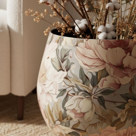 Giara Grande Metallo Floreale Peonie L'Oca Nera Ø51x40h Design Lemoire Home