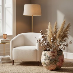 Giara Grande Metallo Floreale Peonie L'Oca Nera Ø51x40h Design Lemoire Home