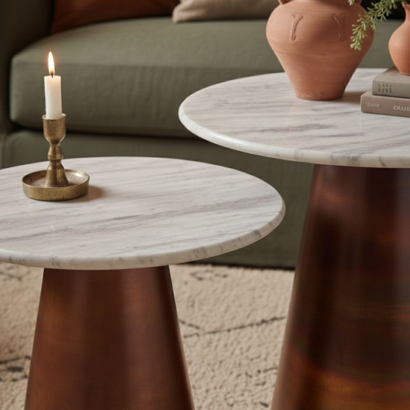 Set Tavolini Conici L'Oca Nera Marmo Rame Design Lemoire Home dettaglio Set Tavolini Conici L'Oca Nera Marmo Rame Design Lemoire Home dettaglio