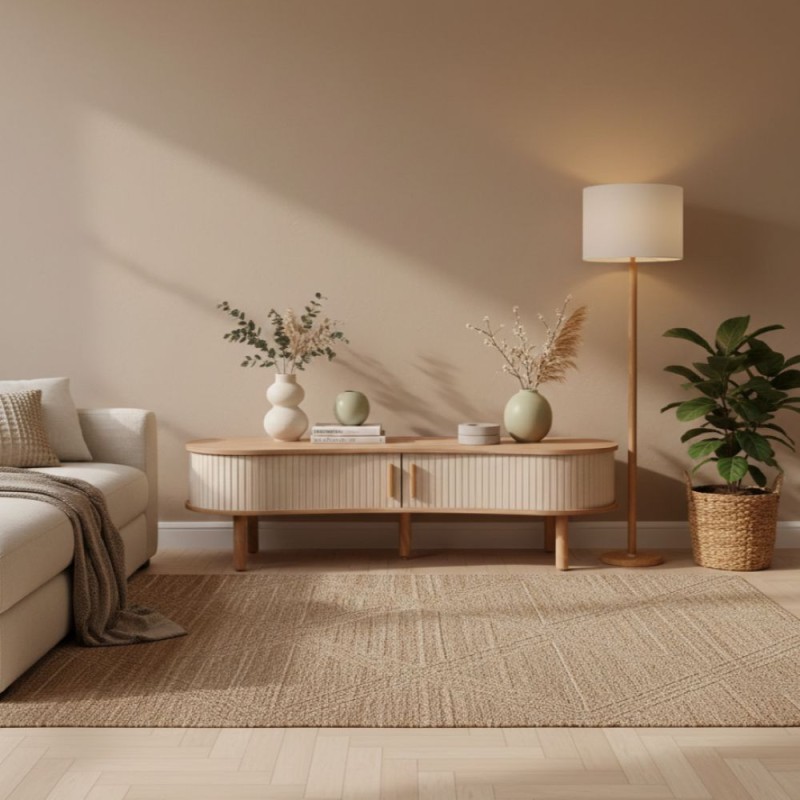 Mobile Basso Credenza L'Oca Nera con Ante in Tessuto | Design Tondo ambientazione Mobile Basso Credenza L'Oca Nera con Ante in Tessuto | Design Tondo ambientazione