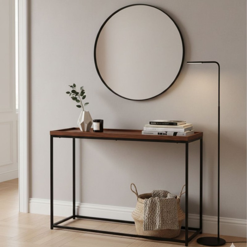 Consolle Design Industrial Chic L'Oca Nera Metallo Nero e Legno Scuro Consolle Design Industrial Chic L'Oca Nera Metallo Nero e Legno Scuro