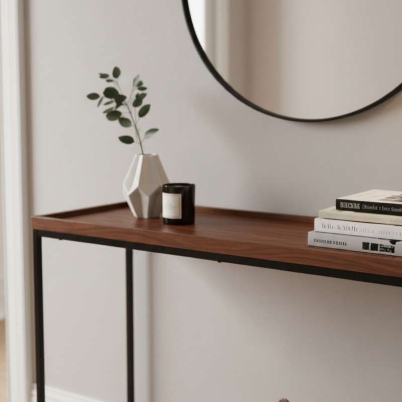 Consolle Design Industrial Chic L'Oca Nera Metallo Nero e Legno Scuro DETTAGLIO Consolle Design Industrial Chic L'Oca Nera Metallo Nero e Legno Scuro DETTAGLIO