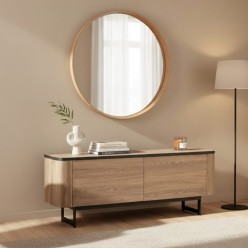 Mobile Basso Due Ante in Legno Scuro e Metallo dal Design Scandinavo