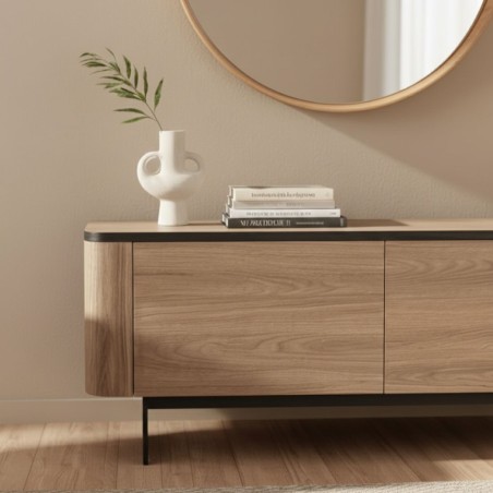 Mobile Basso Due Ante in Legno Scuro e Metallo dal Design Scandinavo dettaglio