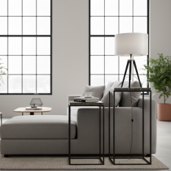 Coppia Tavolini Stand Oca Nera Metallo Marmo Design Industriale