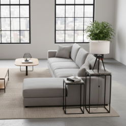 Coppia Tavolini Stand Oca Nera Metallo Marmo Design Industriale