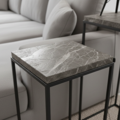 dettaglio Coppia Tavolini Stand Oca Nera Metallo Marmo Design Industriale