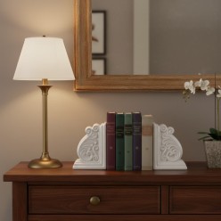Coppia di Fermalibri dal Design Classico Capitello in Ceramica Bianca