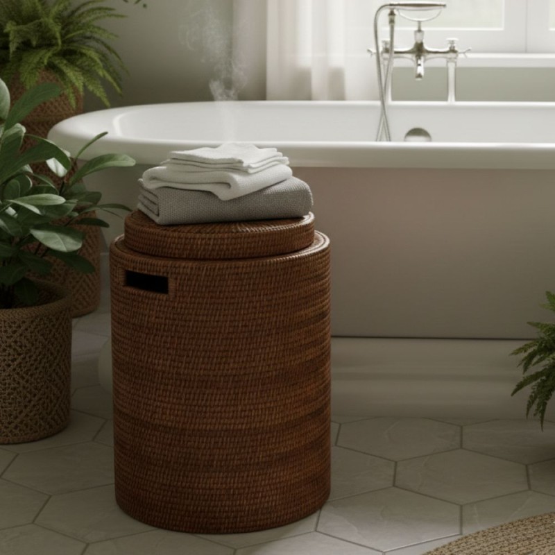 Cesto in Rattan Naturale | Contenitore Multiuso L'Oca Nera x Lemoire Home bagno dettaglio Cesto in Rattan Naturale | Contenitore Multiuso L'Oca Nera x Lemoire Home bagno dettaglio