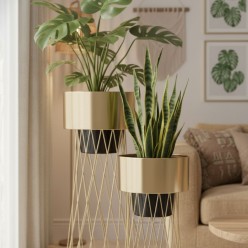 Set 2 Cache Pot Oro Metallo | Stand Portapiante Alto Design Moderno lemoire home