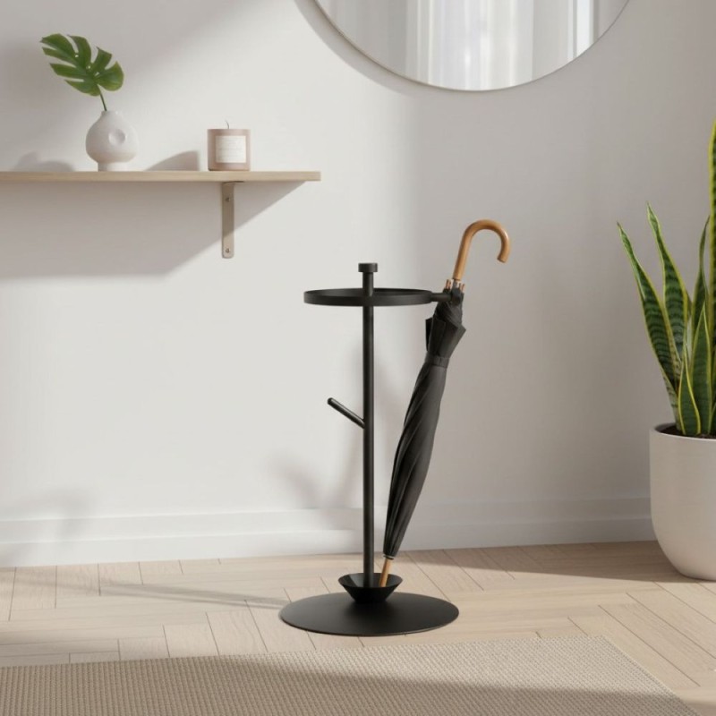 Portaombrelli in Metallo Nero e Legno di Design per Ingresso Casa
