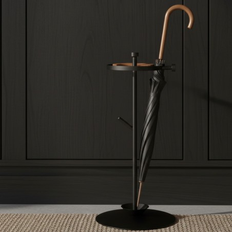 Portaombrelli in Metallo Nero e Legno di Design per Ingresso Casa